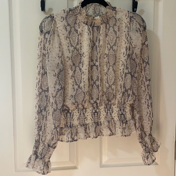 Japna Tops - Japna Snakeskin Mockneck Long Sleeve Blouse - L